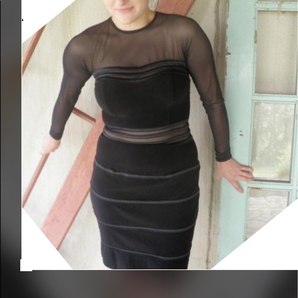 Tadashi Bandage Black SHEER Mesh Mini Dress SZ.XS. Vintage 1990s bandage dress